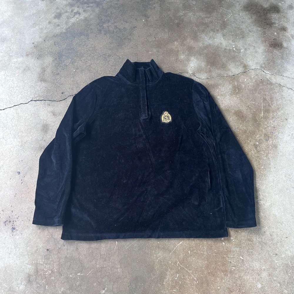 Lauren Ralph Lauren Pullover Womens Medium Black Excellent Velour Quarter Zip